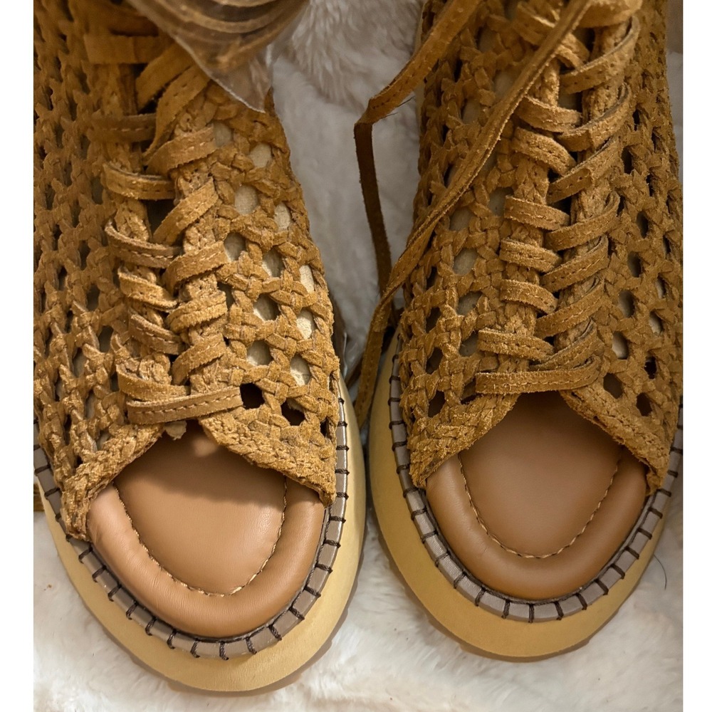 Free People Women Woven Lace Up Gladiator Platform Sandals Tan Leather Bootie 8 - Picture 9 of 11